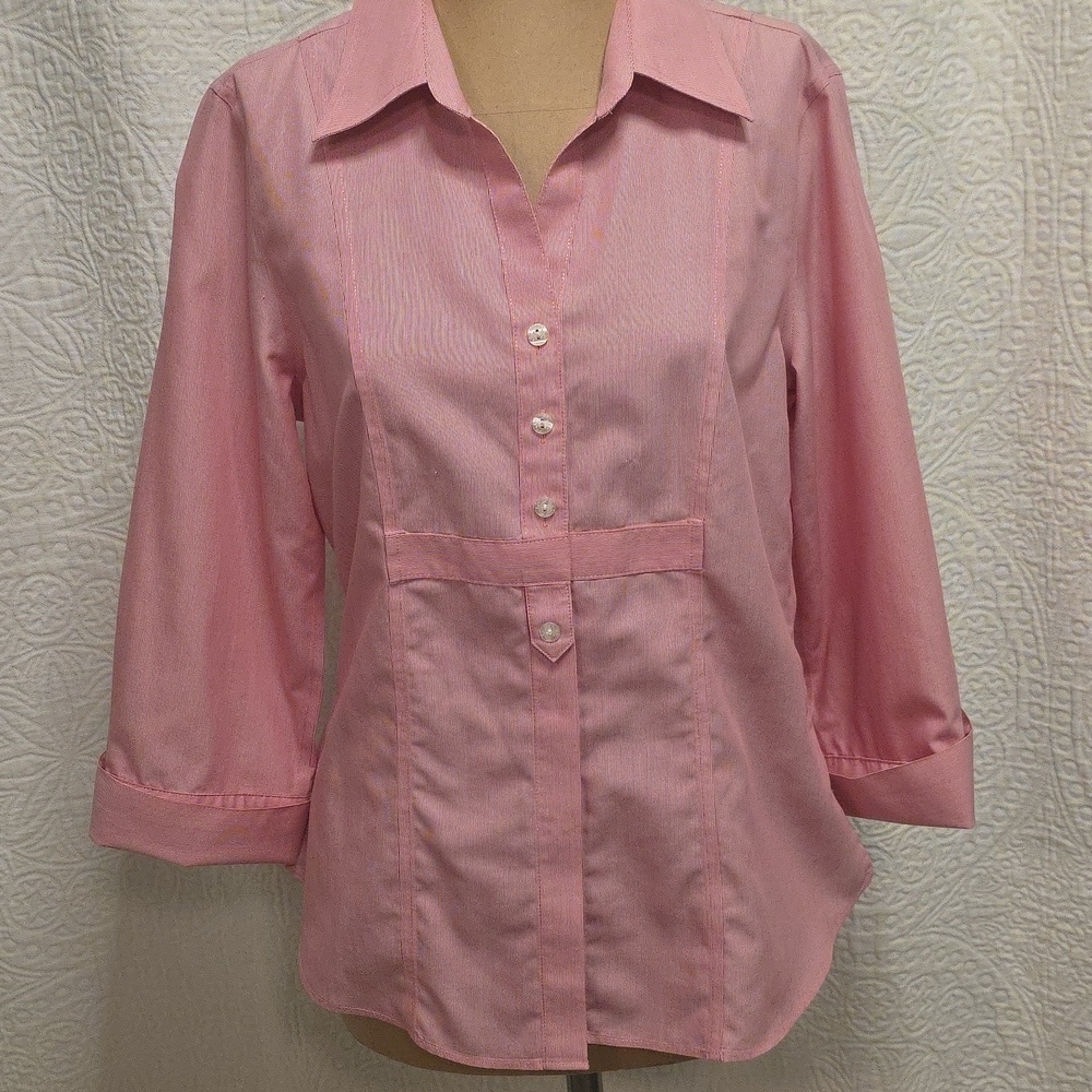Coldwater Creek Pink And White Fitted Button Down Shirt Top Classic Casual Small - Picture 5 of 13